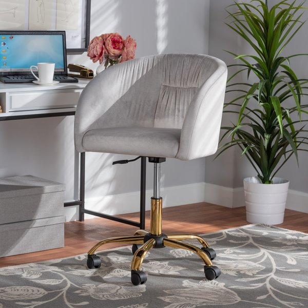 Baxton Studio Ravenna Contemporary Glam and Luxe Grey Velvet Fabric and Gold Metal Swivel Office Chair 220-11972-ZORO
